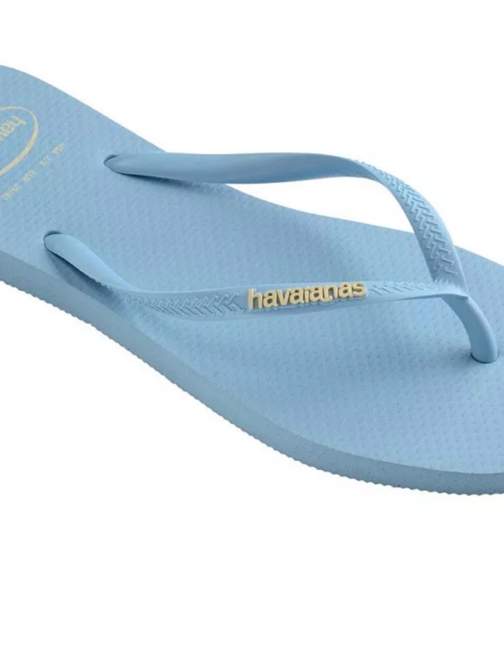 Havaianas Slim Flip Flops in Pale Blue with Gold Logo
